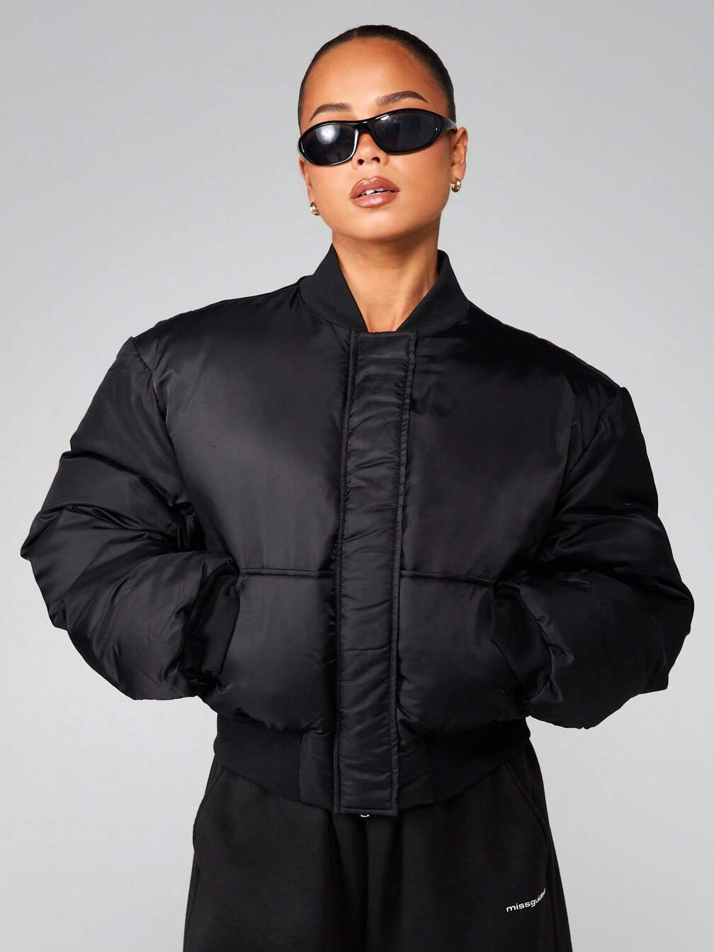 MISSGUIDED Oversized Shoulder Pad Bomber Jacket｜MISSGUIDED