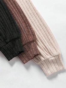 Resyla 3pcs Plus Size Women Solid Color Turtleneck Long Sleeve Ribbed Bodysuit