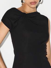 KIZN Twisted Off Shoulder Asymmetric Mini Dress Bodycon Party Evening Nightclub - Black - View 6