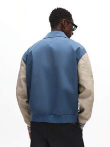 SUMWON 男式 Harrington 撞色袖飞行员夹克，运动风格休闲外套 - 彩色 - 查看 2