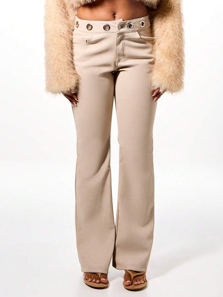 SUMWON WOMEN Faux Suede Flare Leg Trousers With Metal Eyelets