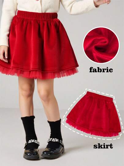 Genkimix Kids New Arrival! Girls' A - Line Leather Half - Skirt. The Hem Is Decorated With Net Lace Accessories. It's Comfortable, Stylish, Elegant, Sweet, And Cute, A Must - Have For Daily Outfits And Outings.