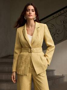 ZEYLAH Chaqueta de mujer de manga larga con cintura ceñida y bordado floral