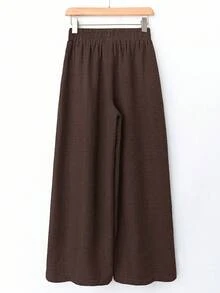 Rusticease Women's Solid Color Elastic Waist Textured Fabric Casual Straight Loose Pants Brown
