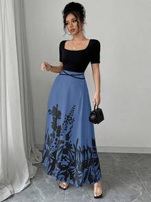 Rafferiza Đầm tay ngắn in họa tiết kiểu qipao thắt eo thanh lịch dành cho nữ - Rửa tối - Xem 5