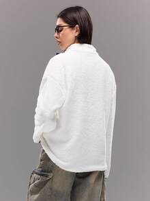 Teen GirlCasual Street Style Letter Embroidered Contrast Color Fleece Pullover Sweatshirt, Versatile For Student Autumn/Winter