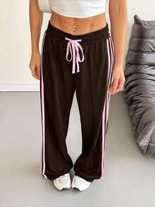 INAWLY Women's Drawstring Waist Side Stripe Wide Leg Loose Casual Sweatpants