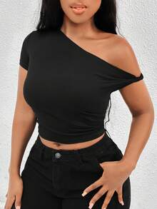 SHEIN SXY 2 件女式纯色不对称领口褶饰短袖 T 恤套装不对称上衣 - 彩色 - 查看 7