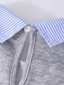 Sparklyn Set de 2 piezas para niñas preadolescentes: Sudadera estampada + Pantalones de pierna ancha, conjunto casual con cuello y bajo a rayas azul y blanco con parches