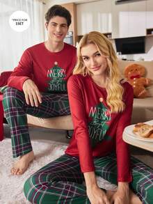 CoupledUp Herren Loungewear Sets Weihnachts-Pyjamas Passendes Paar Pyjama Set Weihnachts-Pyjamas Paar Pj Sets für Herren, Weihnachts-Pj Schlafanzug Set Herbst Winter Kleidung - Rot - Übersicht 4