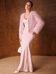 MOTF PREMIUM V NECK LONG SLEEVE FAUX FUR COAT FOR AUTUMN & WINTER - Khaki - View 5