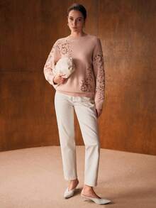 MOTF PREMIUM Elegant Sequin Floral Embroidered Sweater, Autumn/Winter