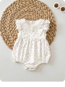 Mono de verano para bebé niña recién nacida con estampado floral diminuto y volantes - Blanco - Ver 2
