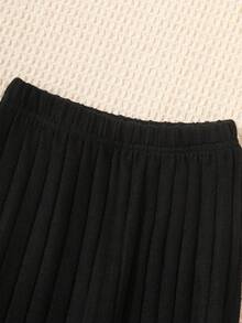 Genkimix Kids 2pcs/Set Young Boy Casual Letter Patched Solid Color Turtleneck Ribbed Long Sleeve Top And Pants Set, Suitable For Everyday Casual Outdoor Wear, Autumn/Winter