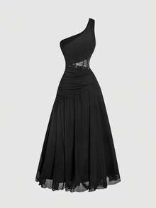 SHEIN MOD 白色蕾丝褶饰网眼连衣裙 - 黑色 - 查看 2