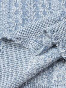 Manfinity CasualKnits 男士休闲麻花图案圆领长袖毛衣，秋冬男士针织休闲蓝色毛衣 - 藍色 - 查看 6