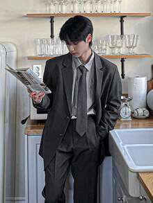 DAZY Conjunto de traje casual de ajuste holgado de unicolor para hombres, adecuado para ir al trabajo en otoño - Gris - Ver 5