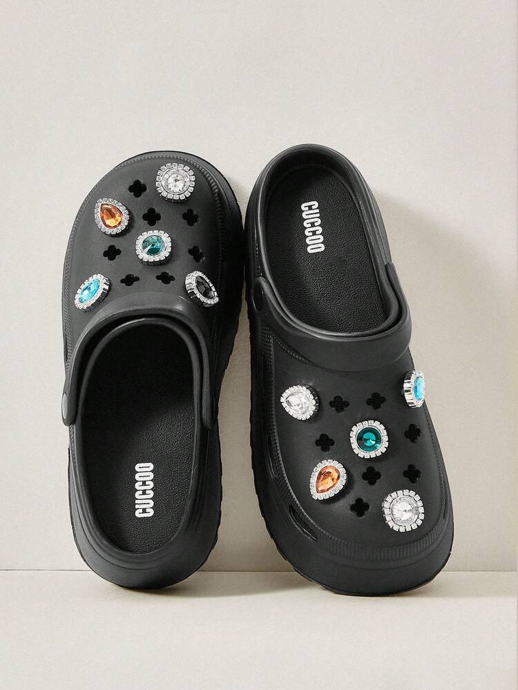 Women Fashionable Detachable DIY Crystal Decoration Perforated Shoes Vacation Shoes Summer Spring Shoes Spring Break Easter For Casual Beach Style