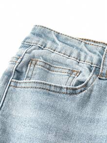 Teen Boys Casual Fashionable Versatile Light Blue Washed Ripped Jeans, Leg Flattering, High Stretch For Comfort And Easy Wear, Essential Item For Stylish Boys - Medium Wash - View 4