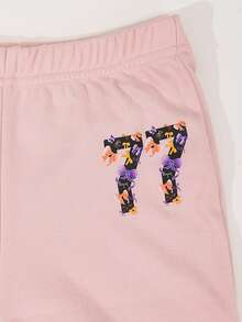 SHEIN Explorewe 女童两件套休闲装，粉色连帽运动衫，印有“LOS ANGELES U.S.A”和“77”图案，搭配带有“77”装饰的喇叭裤，复古风格女童运动服套装，适合日常穿着和学校活动，秋冬季 - 粉色 - 查看 4