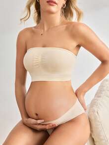 BloomMama Seamless, Bandeau, Nursing, Maternity, High Elasticity, Ruched, Strapless, Minimalist Fashion, Skin-Tone, Maternity Bra, Pregnancy, Nursing Period - Beige - View 7