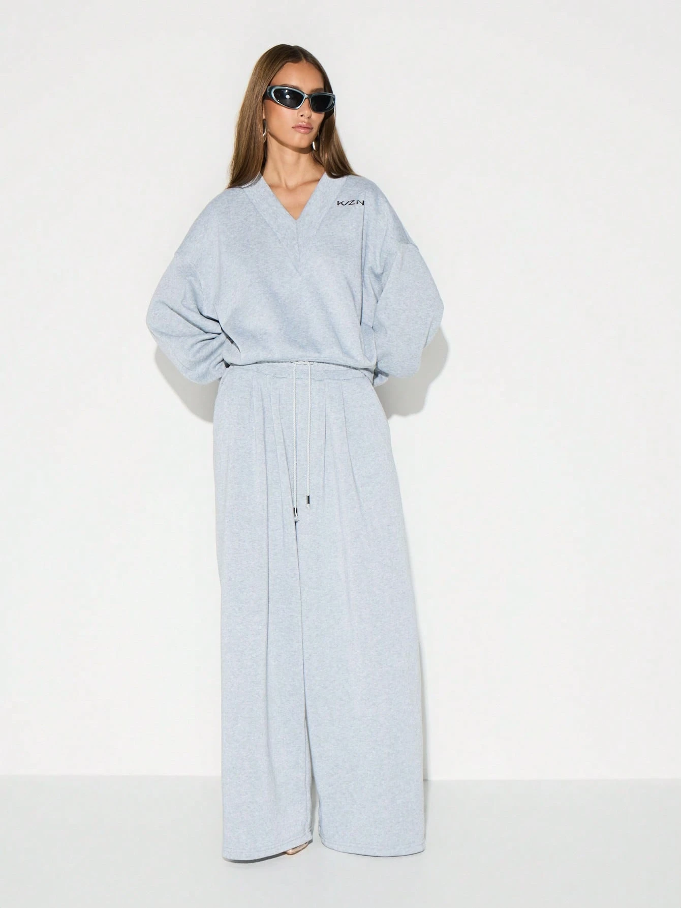 KIZN Oversized V Neck Sweatshirt With Logo