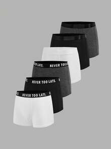 SHEIN 6pcs/Set Comfortable Minimalist Letter Print Elastic Waist Underwear Set For Teen Boys, Soft Fabric, Versatile, Suitable For Daily Wear, School, Travel, Fall Autumn And Winter Clothes, Layering, Loungewear Buy One And Get Six, Buy 1 And Get 6, Boys Underwear Boxer Briefs Boys Underpants - Multicolor - View 2