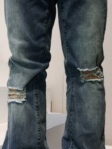 Manfinity LEGND Men's Casual Washed Distressed Flare Jeans Men Flare Jeans