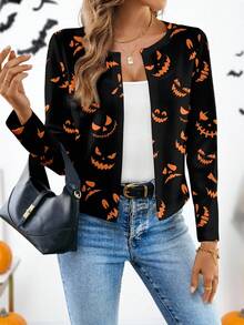 SHEIN Clasi Áo khoác nhẹ in họa tiết toàn thân dành cho nữ, trang phục Halloween sang trọng dành cho nữ mùa thu - Nhiều màu - Xem 1