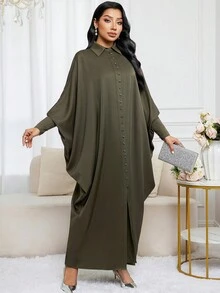 Al Najma 女士土耳其长裙和阿拉伯传统长袍 - 橄欖綠 - 查看 6