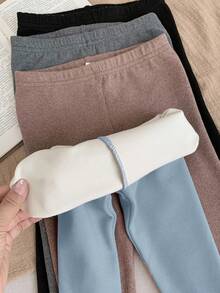 SHEIN LMoss Kids LMoss 4件套女婴可爱纯色松紧腰针织打底裤，秋冬款 - 彩色 - 查看 2