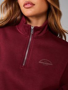 MISSGUIDED 半拉链套头运动衫，带中央口袋，秋冬休闲家居服 - 摩卡棕 - 查看 5