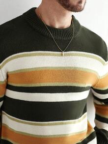 Manfinity Homme 男士休闲宽松圆领长袖套头衫，秋冬 - 彩色 - 查看 3