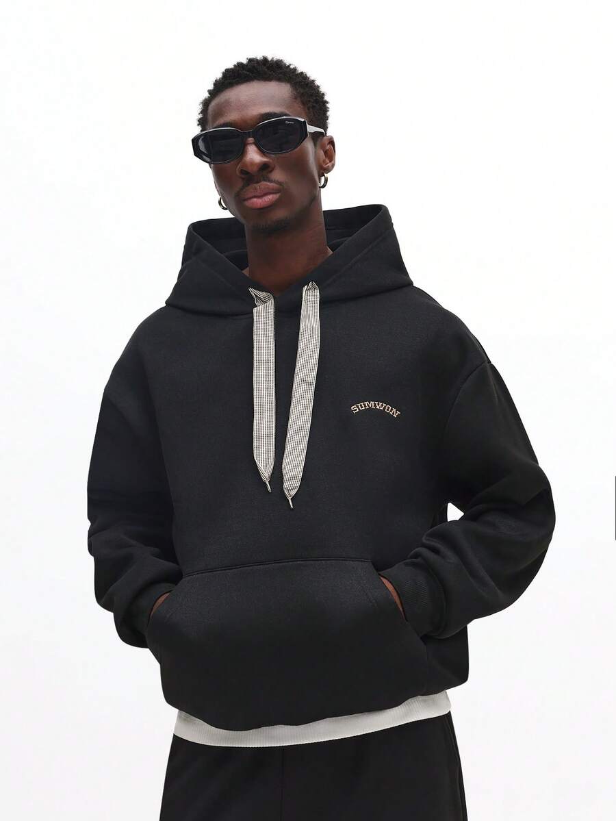 SUMWON Oversized Pullover Hoodie With Drawstring And Front Pocket For Casual Streetwear Plain - Black - View 1