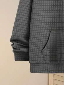 SHEIN 青少年男童休闲宽松舒适百搭织唛装饰纽扣门襟卫衣，适合秋季、冬季、外出、运动穿着。 - 深灰色 - 查看 7