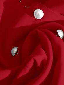 Franclia Áo khoác Blazer màu hồng sang trọng, nhẹ nhàng, đính ngọc trai, thắt eo thanh lịch dành cho nữ, mùa thu - Đỏ - Xem 3