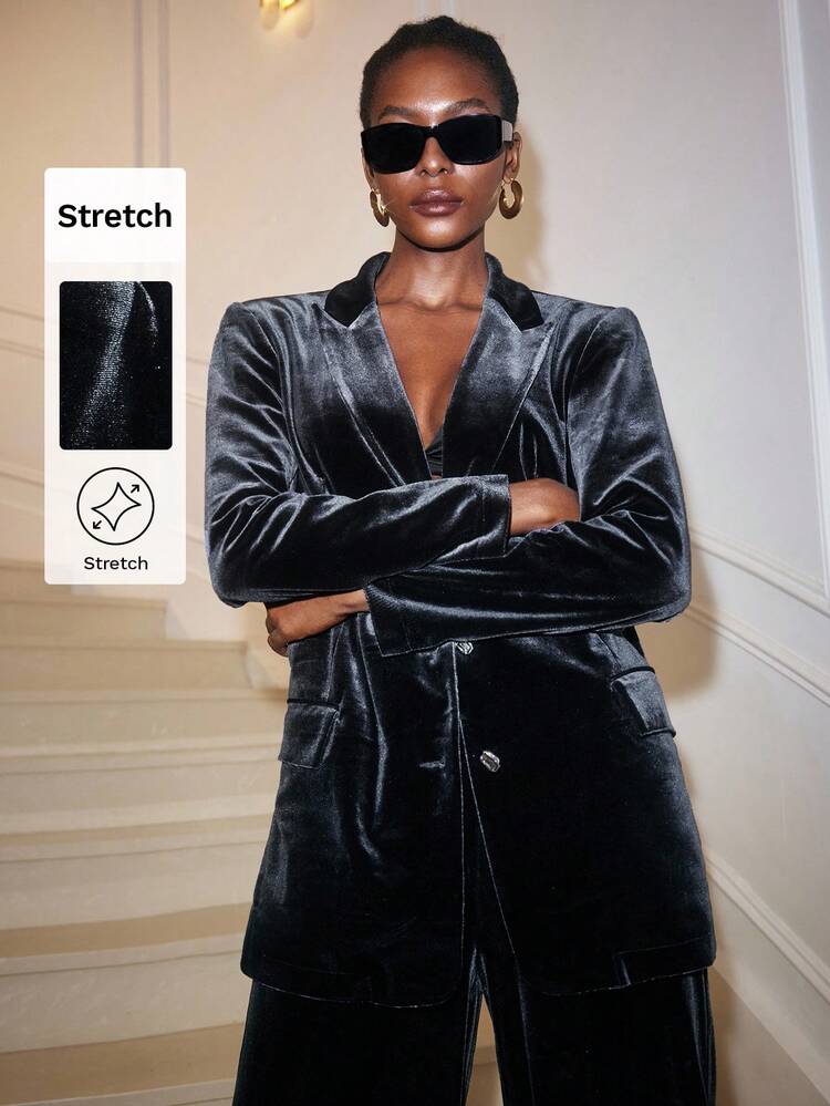 SHEIN Maija Women's Solid Color Business Suit Jacket, Elegant Party , Winter