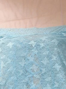 DelicateAllure 2 件套内衣套装：蕾丝拼布交叉带露肩睡袍 + 丁字裤，性感迷人，适合女性外出 - 淺藍色 - 查看 5