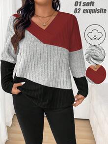 SHEIN Plus Size Color Blocking T-Shirt For Spring And Autumn Graphic Tees Women Tops - Multicolor - View 1