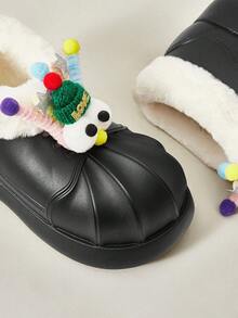 Cuccoo Botas Quentes e Fofas de Sola Grossa, Sapatos Acolchoados Super Leves para Mulheres, Oversized para a Vibe de Natal e Ano Novo, Outono e Inverno - Preto - Visão 3