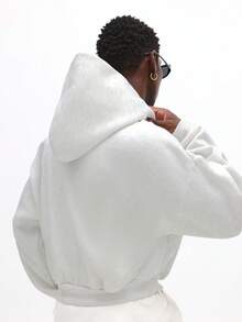 SUMWON Cropped Zip Through Hooded Sweatshirt With Drawstring Hood And Full Front Zipper For Casual Comfort - Light Grey - View 2