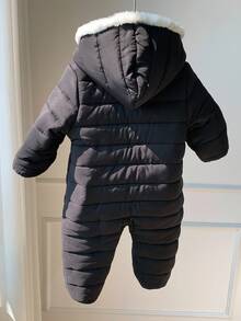 Newborn Baby Boy Unisex Thermal-Lined Hooded Jumpsuit, Thick Winter Snowsuit