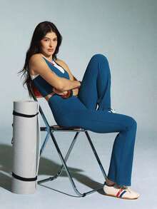 GLOWMODE 31" FeatherFit™ Ultra-High-Waisted Curved Seam Flared Leggings Pants Low Impact Yoga Daily  Spring Summer - Blue Ambition - 查看 7