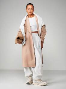 MISSGUIDED 女式混色卷边慢跑裤 休闲羊毛运动裤 腰部抽绳 冬季家居服 - 淺灰色 - 查看 3