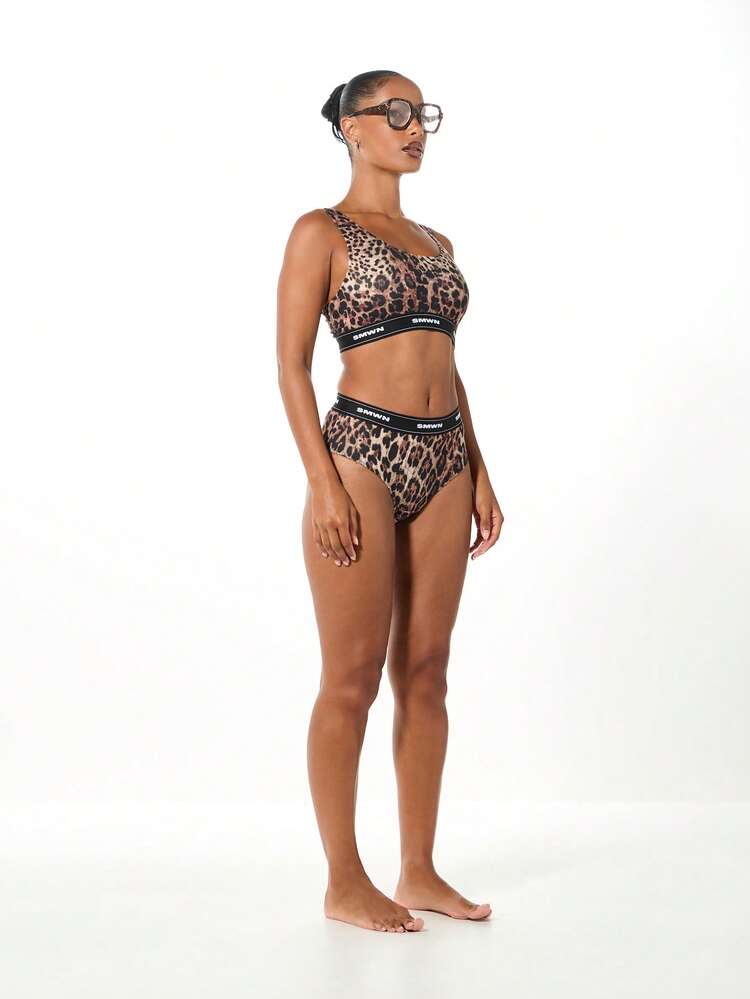 SUMWON WOMEN Leopard Print Scoop Bralette With Brief