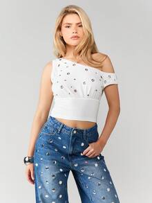MISSGUIDED Trägerloses Crop Top mit Ösen und Metallösen, Sommer Festival Bluse - Weiss - Übersicht 3
