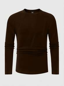 Manfinity Homme Men's Solid Color Crew Neck Casual Versatile Long Sleeve T-Shirt Men Tops Long Sleeve Dark Brown Shirt Brown Tops For Men - Coffee Brown - View 4
