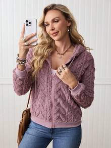 LanaWest Women's Casual Solid Color Long Sleeve Zip-Up Sweatshirts - Dusty Pink - View 5