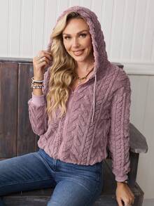 LanaWest Women's Casual Solid Color Long Sleeve Zip-Up Sweatshirts - Dusty Pink - View 6