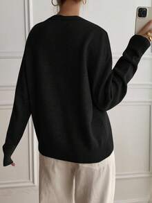 DAZY Casual Color Block Henley Neck Pullover, Soft Knit 2 In 1 Sweater For Women - Black - View 3